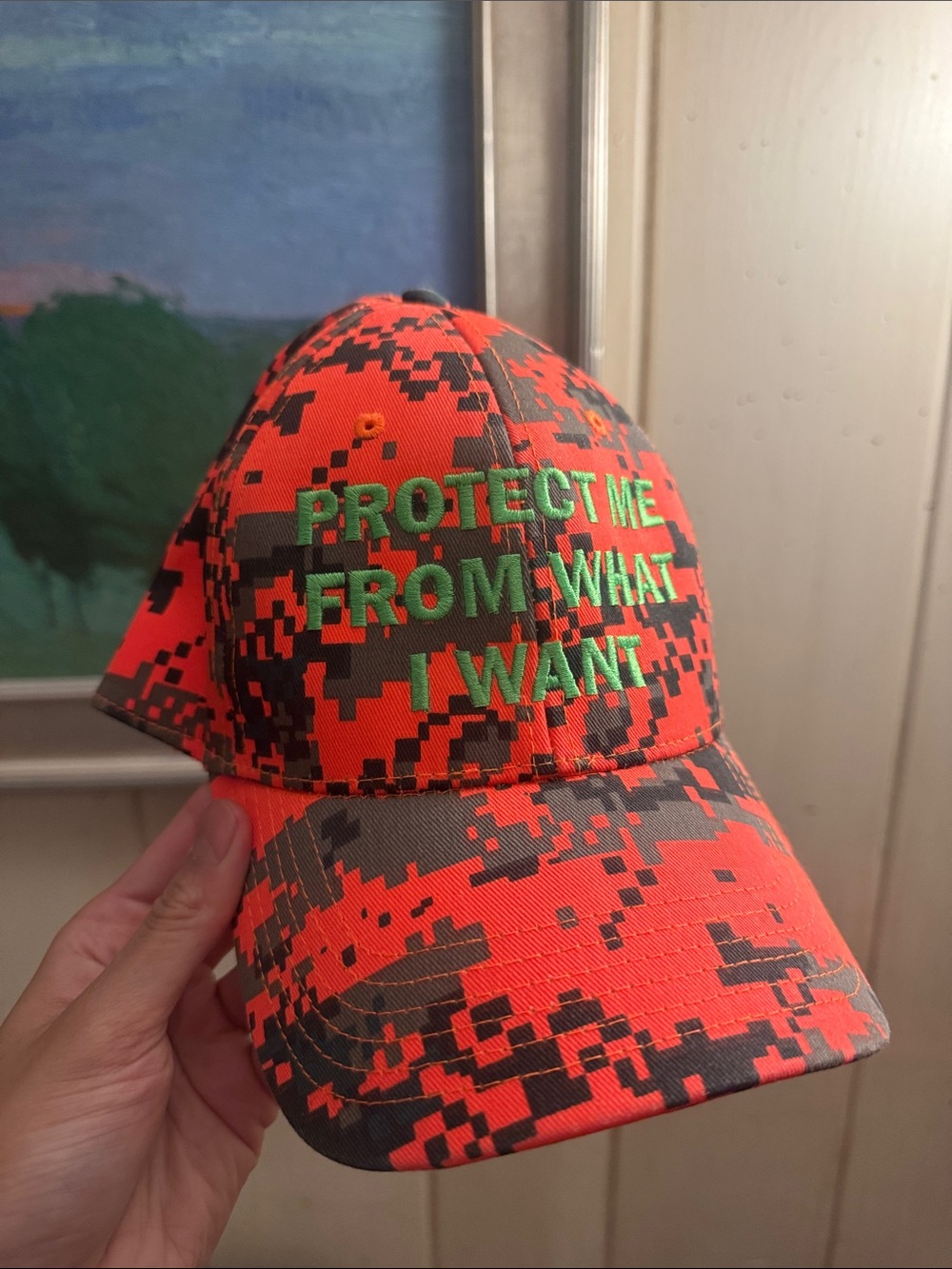 OTTO Womens Orange Digital Camo Cap with Green Embroidery
